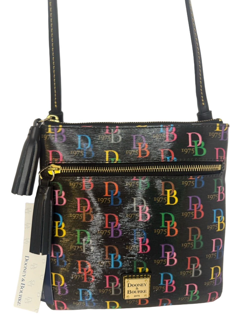 #404 Dooney & Bourke NWT DB75 Mulitcolor Double Zip Tassel Crossbody Bag